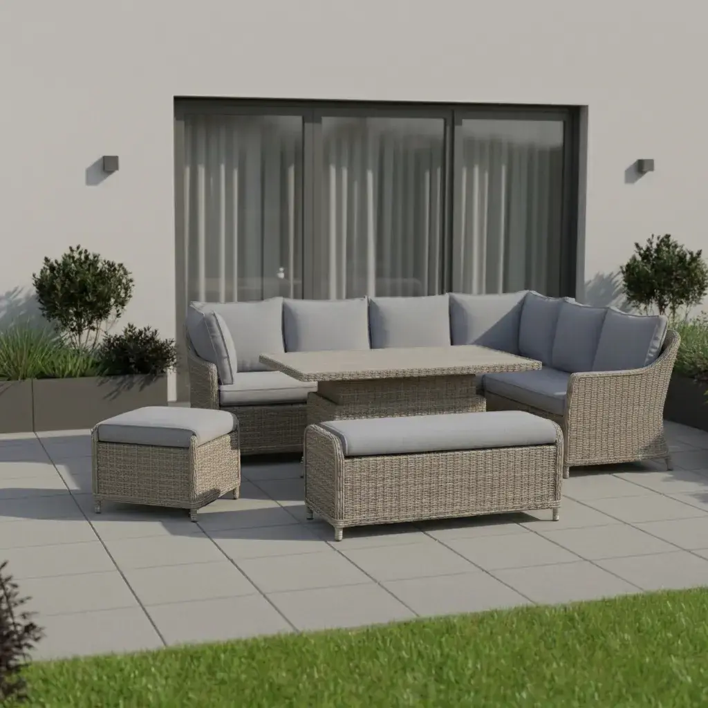 NOVA Ivy Right Hand Corner Sofa Lounge Dining Set - Rectangular Rise & Fall Table