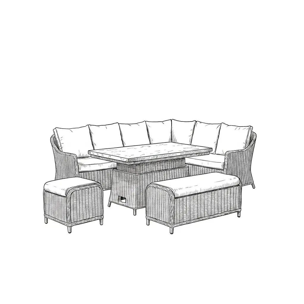 NOVA Ivy Right Hand Corner Sofa Lounge Dining Set - Rectangular Rise & Fall Table