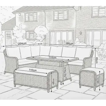 NOVA Ivy Right Hand Corner Sofa Lounge Dining Set - Rectangular Rise & Fall Table