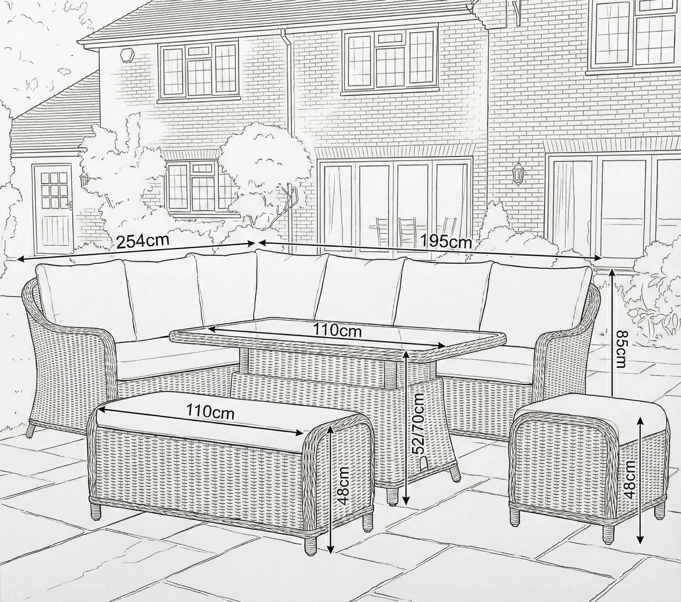 NOVA Ivy Right Hand Corner Sofa Lounge Dining Set - Rectangular Rise & Fall Table