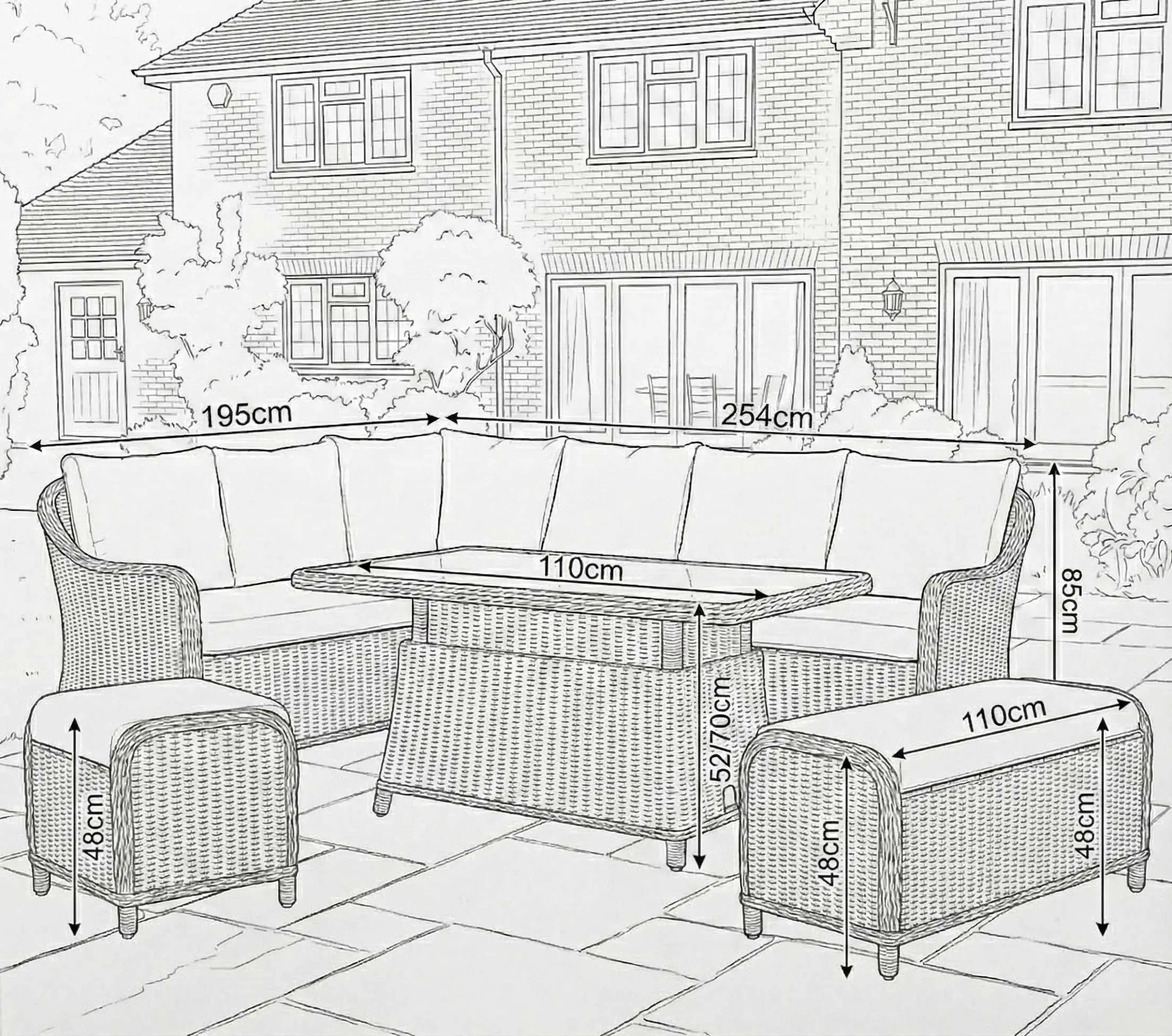 NOVA Ivy Right Hand Corner Sofa Lounge Dining Set - Rectangular Rise & Fall Table