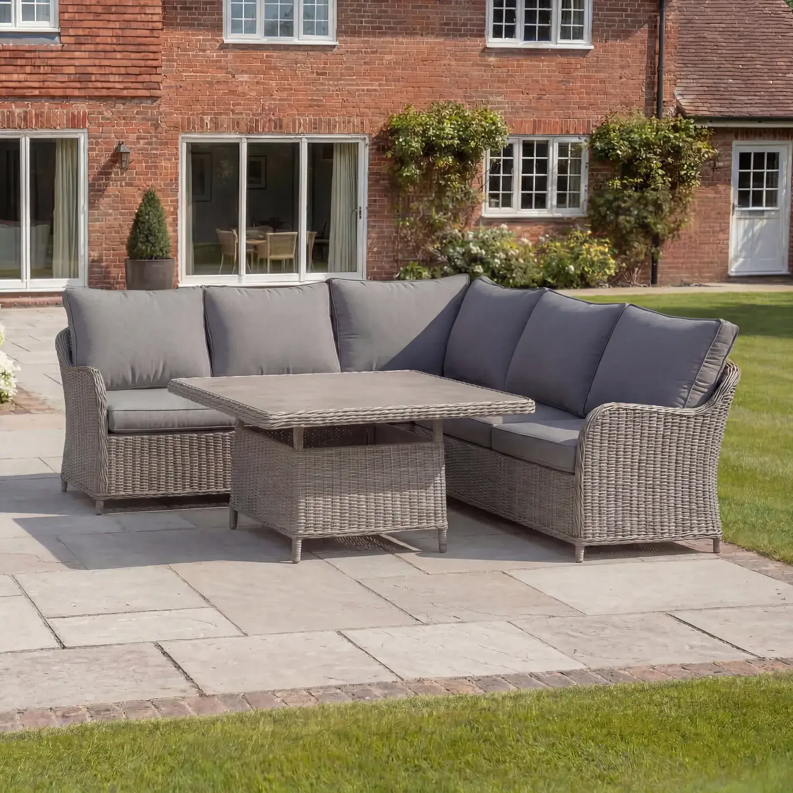 NOVA Ivy Corner Sofa Lounge Dining Set - Square Rise & Fall Table