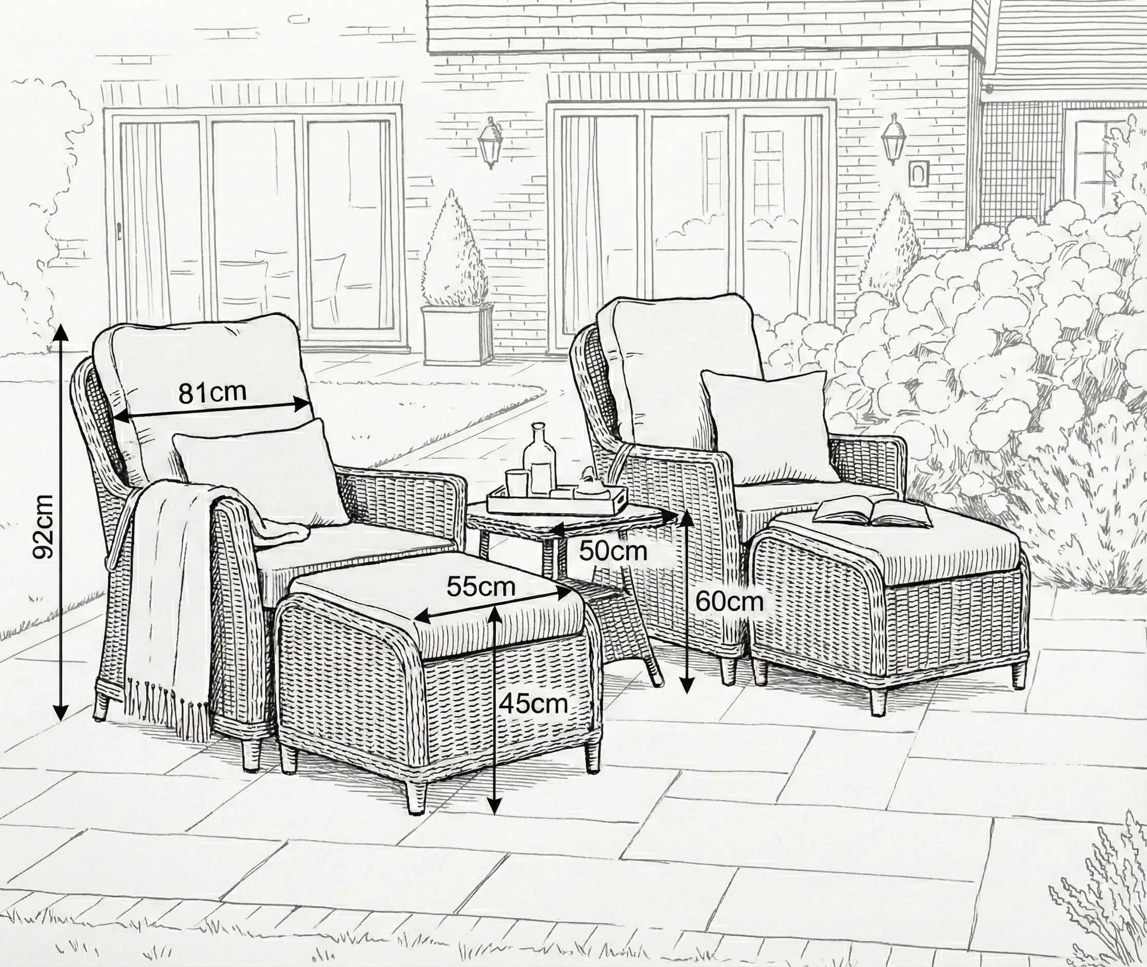 NOVA Ivy 5pc Reclining Lounging Set - Square Side Table