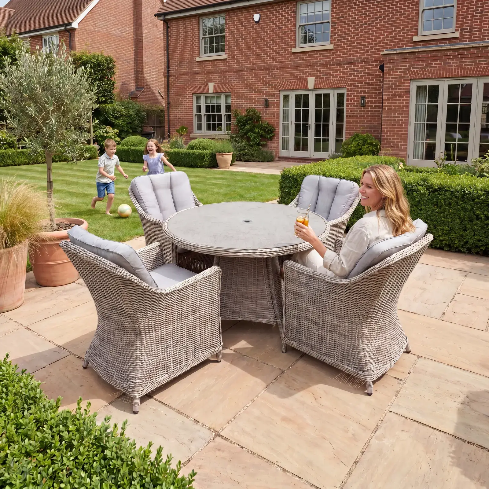 NOVA Ivy 4 Seat Dining Set - 1.2m Round Table (Ceramic Glass)