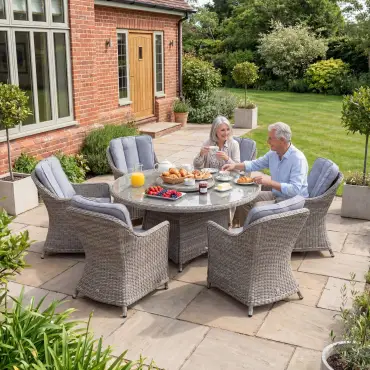 NOVA Ivy 6 Seat Dining Set - 1.4m Round Table (Ceramic Glass)