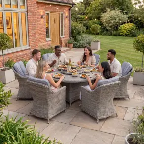NOVA Ivy 6 Seat Dining Set - 1.4m Round Table (Ceramic Glass)