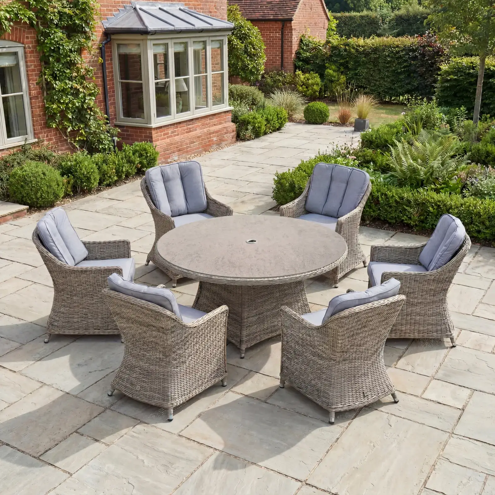 NOVA Ivy 6 Seat Dining Set - 1.4m Round Table (Ceramic Glass)