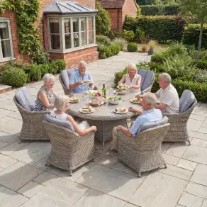 NOVA Ivy 6 Seat Dining Set - 1.4m Round Table (Ceramic Glass)