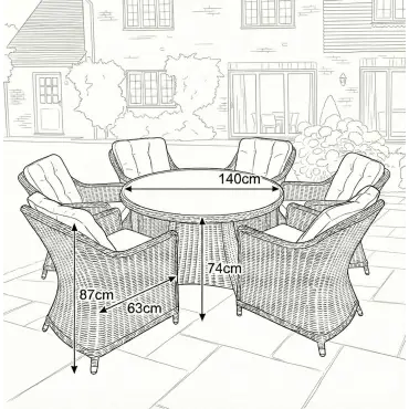 NOVA Ivy 6 Seat Dining Set - 1.4m Round Table (Ceramic Glass)