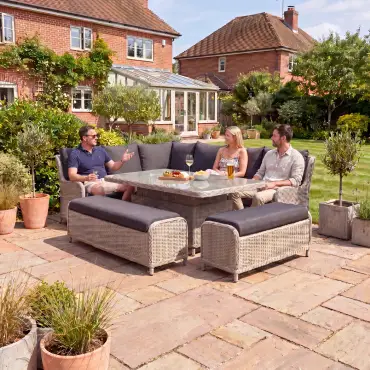 NOVA Avery Grande Left Hand Corner Sofa Lounge Dining Set - Rectangular Rise & Fall Table (Plus)