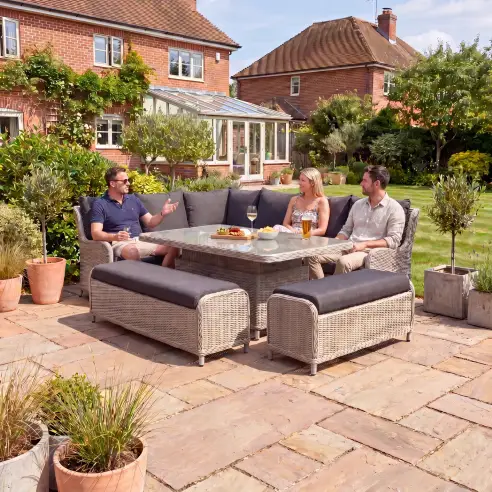 NOVA Avery Grande Left Hand Corner Sofa Lounge Dining Set - Rectangular Rise & Fall Table (Plus) NOVA Avery Grande Left Hand Corner Sofa Lounge Dining Set - Rectangular Rise & Fall Table (Plus)