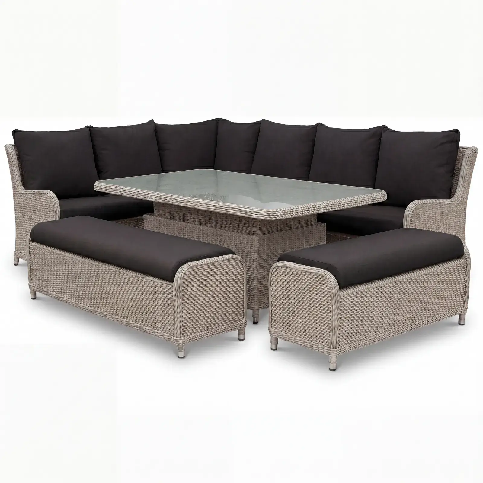 NOVA Avery Grande Left Hand Corner Sofa Lounge Dining Set - Rectangular Rise & Fall Table (Plus)