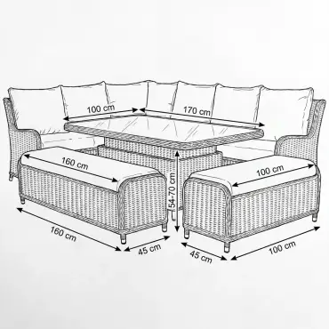 NOVA Avery Grande Left Hand Corner Sofa Lounge Dining Set - Rectangular Rise & Fall Table (Plus)