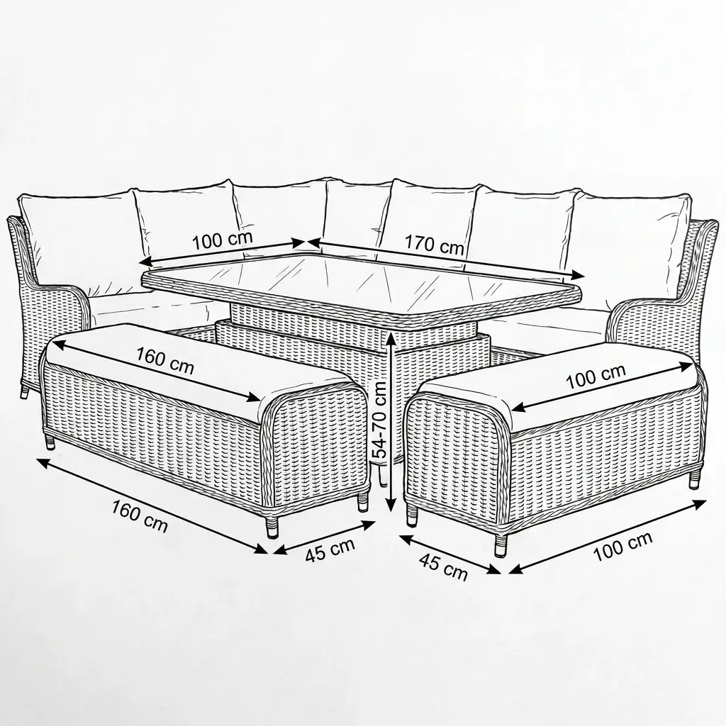 NOVA Avery Grande Left Hand Corner Sofa Lounge Dining Set - Rectangular Rise & Fall Table (Plus)