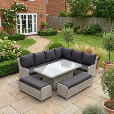 NOVA Avery Grande Right Hand Corner Sofa Lounge Dining Set - Rectangular Rise & Fall Table (Plus)
