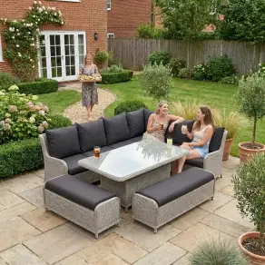 NOVA Avery Grande Right Hand Corner Sofa Lounge Dining Set - Rectangular Rise & Fall Table (Plus)