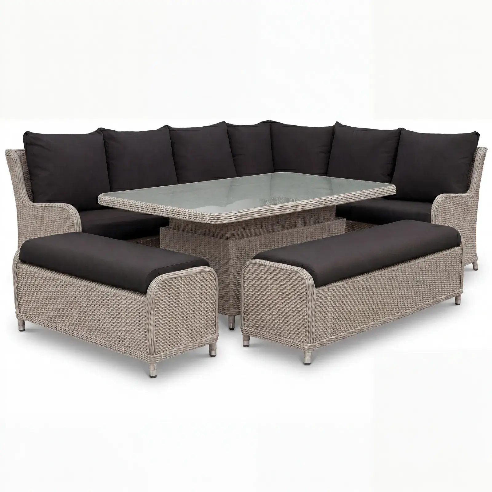 NOVA Avery Grande Right Hand Corner Sofa Lounge Dining Set - Rectangular Rise & Fall Table (Plus)