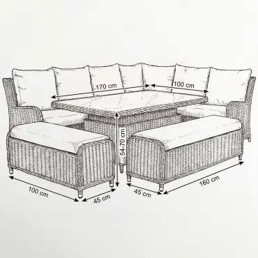 NOVA Avery Grande Right Hand Corner Sofa Lounge Dining Set - Rectangular Rise & Fall Table (Plus)