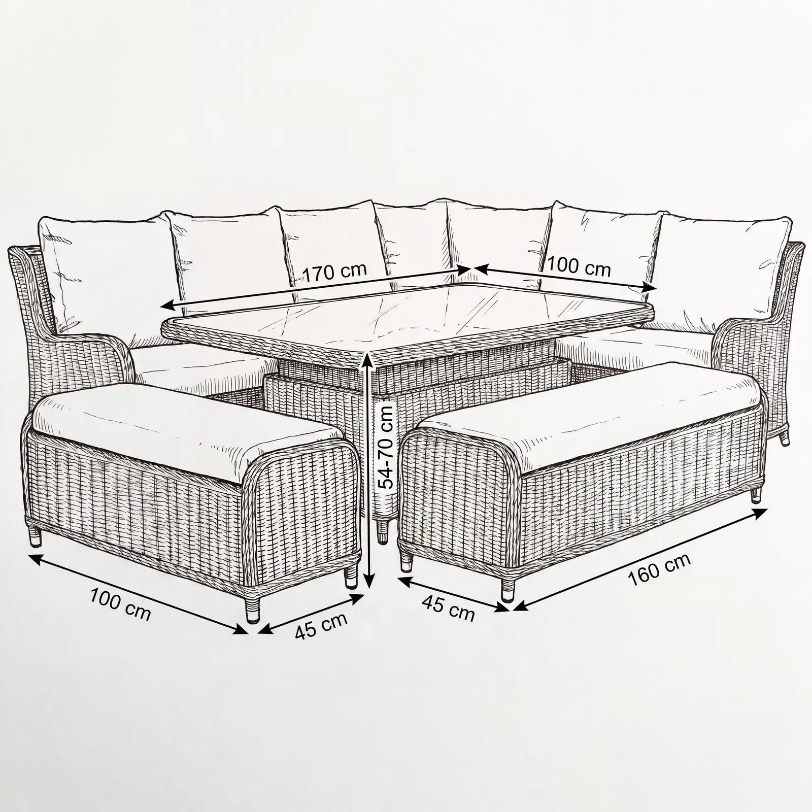 NOVA Avery Grande Right Hand Corner Sofa Lounge Dining Set - Rectangular Rise & Fall Table (Plus)