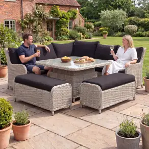 NOVA Avery Grande Curved Corner Sofa Lounge Dining Set - Square Rise & Fall Table (Plus)