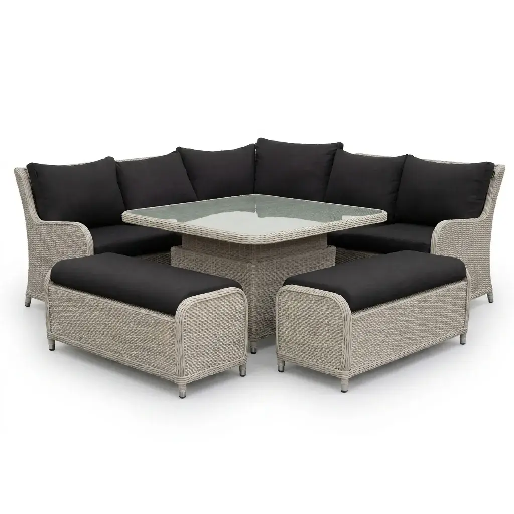 NOVA Avery Grande Curved Corner Sofa Lounge Dining Set - Square Rise & Fall Table (Plus)