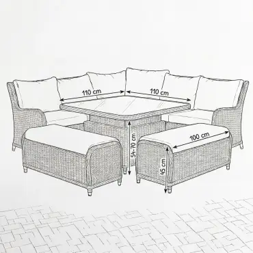 NOVA Avery Grande Curved Corner Sofa Lounge Dining Set - Square Rise & Fall Table (Plus)