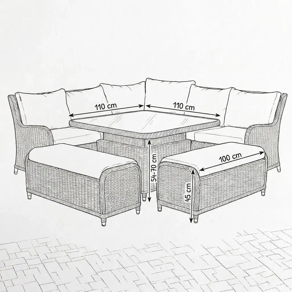 NOVA Avery Grande Curved Corner Sofa Lounge Dining Set - Square Rise & Fall Table (Plus)
