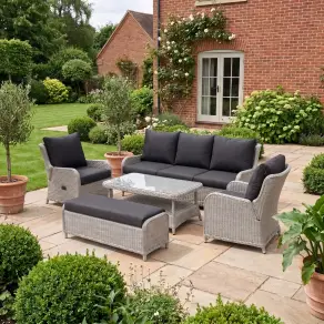 NOVA Avery Grande 3 Seater Reclining Sofa Lounge Dining Set - Rectangular Rise & Fall Table (Plus)