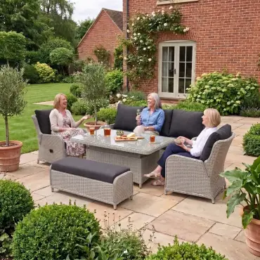 NOVA Avery Grande 3 Seater Reclining Sofa Lounge Dining Set - Rectangular Rise & Fall Table (Plus)