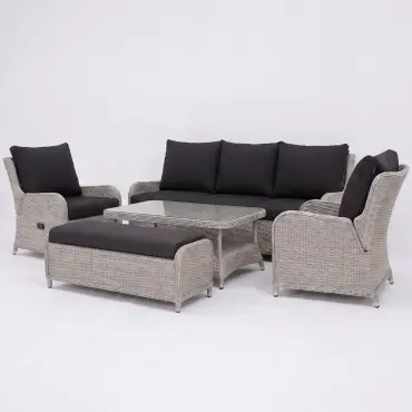 NOVA Avery Grande 3 Seater Reclining Sofa Lounge Dining Set - Rectangular Rise & Fall Table (Plus)