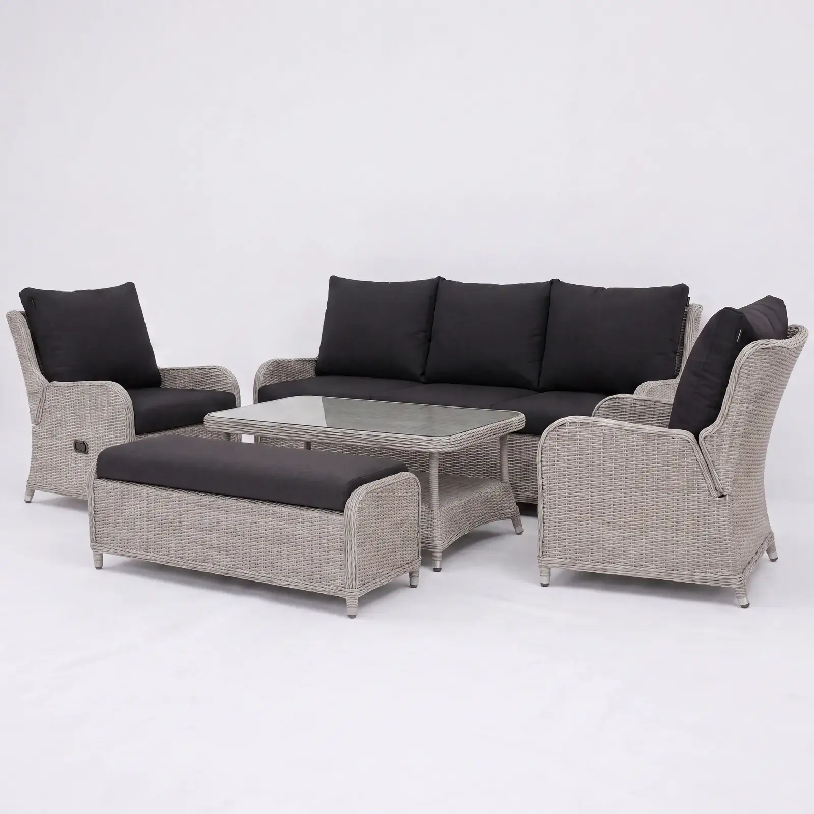 NOVA Avery Grande 3 Seater Reclining Sofa Lounge Dining Set - Rectangular Rise & Fall Table (Plus)