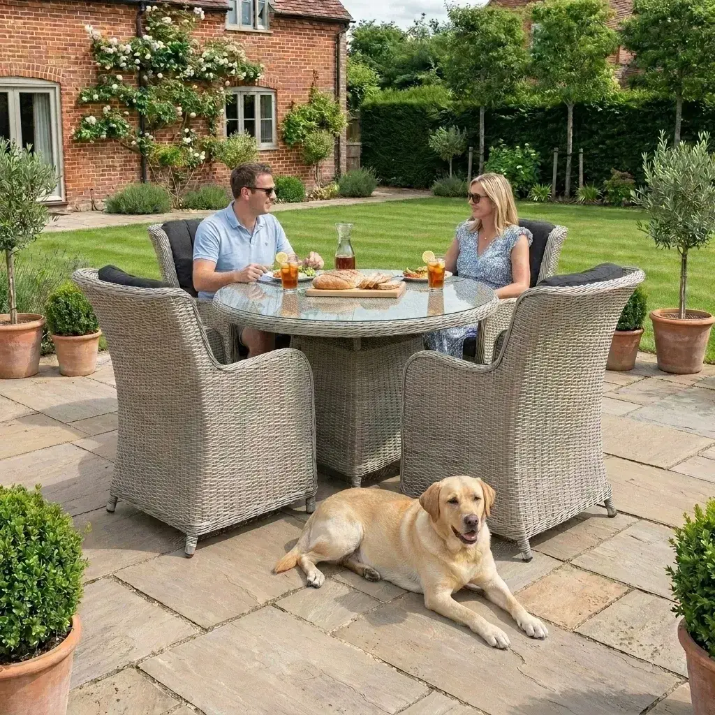 NOVA Avery 4 Seat Dining Set - 1.2m Round Table (Clear Glass)