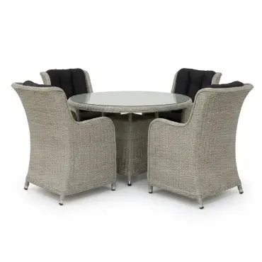 NOVA Avery 4 Seat Dining Set - 1.2m Round Table (Clear Glass)