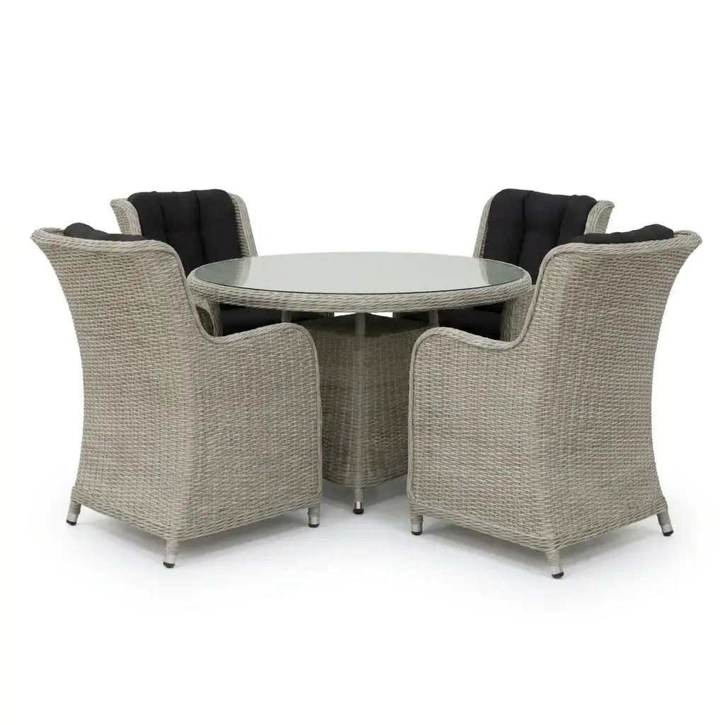 NOVA Avery 4 Seat Dining Set - 1.2m Round Table (Clear Glass)