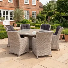 NOVA Avery 6 Seat Dining Set - 1.4m Round Table (Clear Glass)
