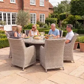 NOVA Avery 6 Seat Dining Set - 1.4m Round Table (Clear Glass)