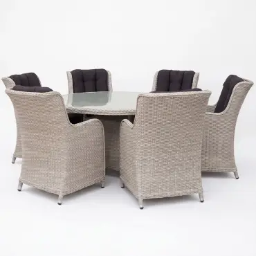 NOVA Avery 6 Seat Dining Set - 1.4m Round Table (Clear Glass)