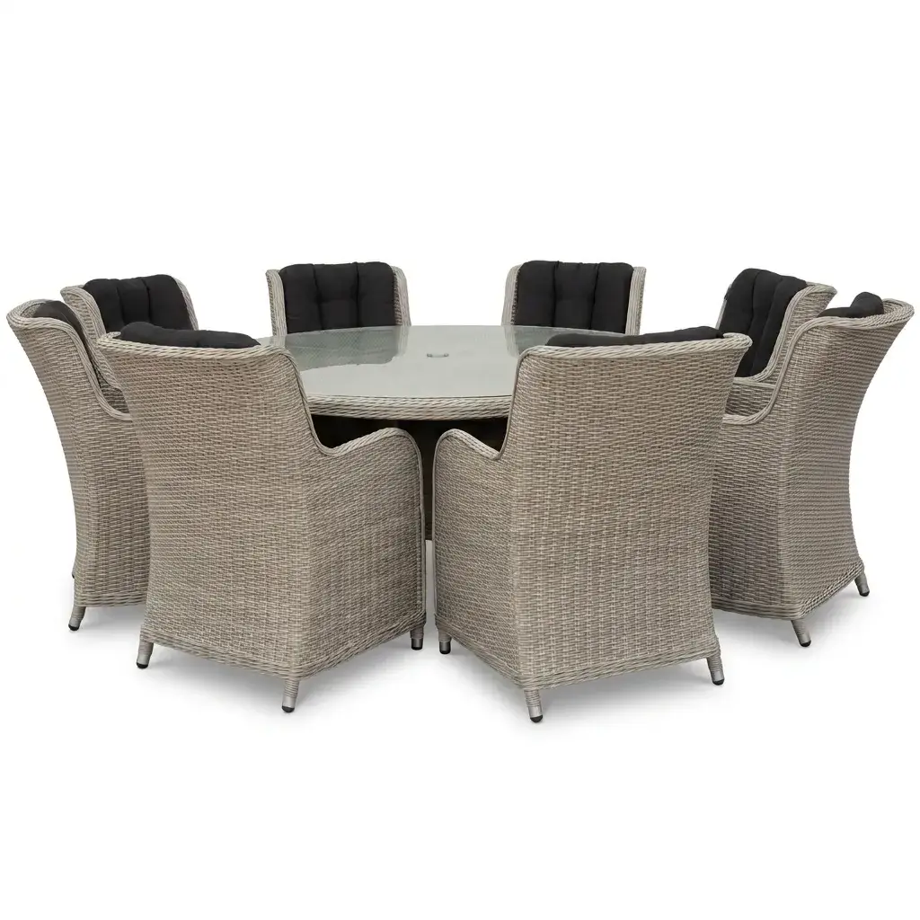 NOVA Avery 8 Seat Dining Set - 1.8m Round Table (Clear Glass)