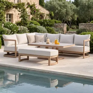Malibu Rectangular Aluminium Corner Dining Set - Rising Table & Bench