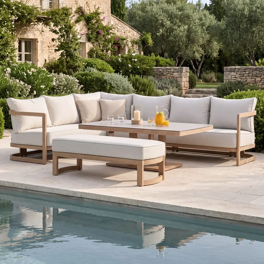 Malibu Rectangular Aluminium Corner Dining Set - Rising Table & Bench