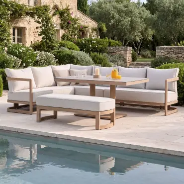 Malibu Rectangular Aluminium Corner Dining Set - Rising Table & Bench