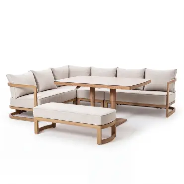 Malibu Rectangular Aluminium Corner Dining Set - Rising Table & Bench