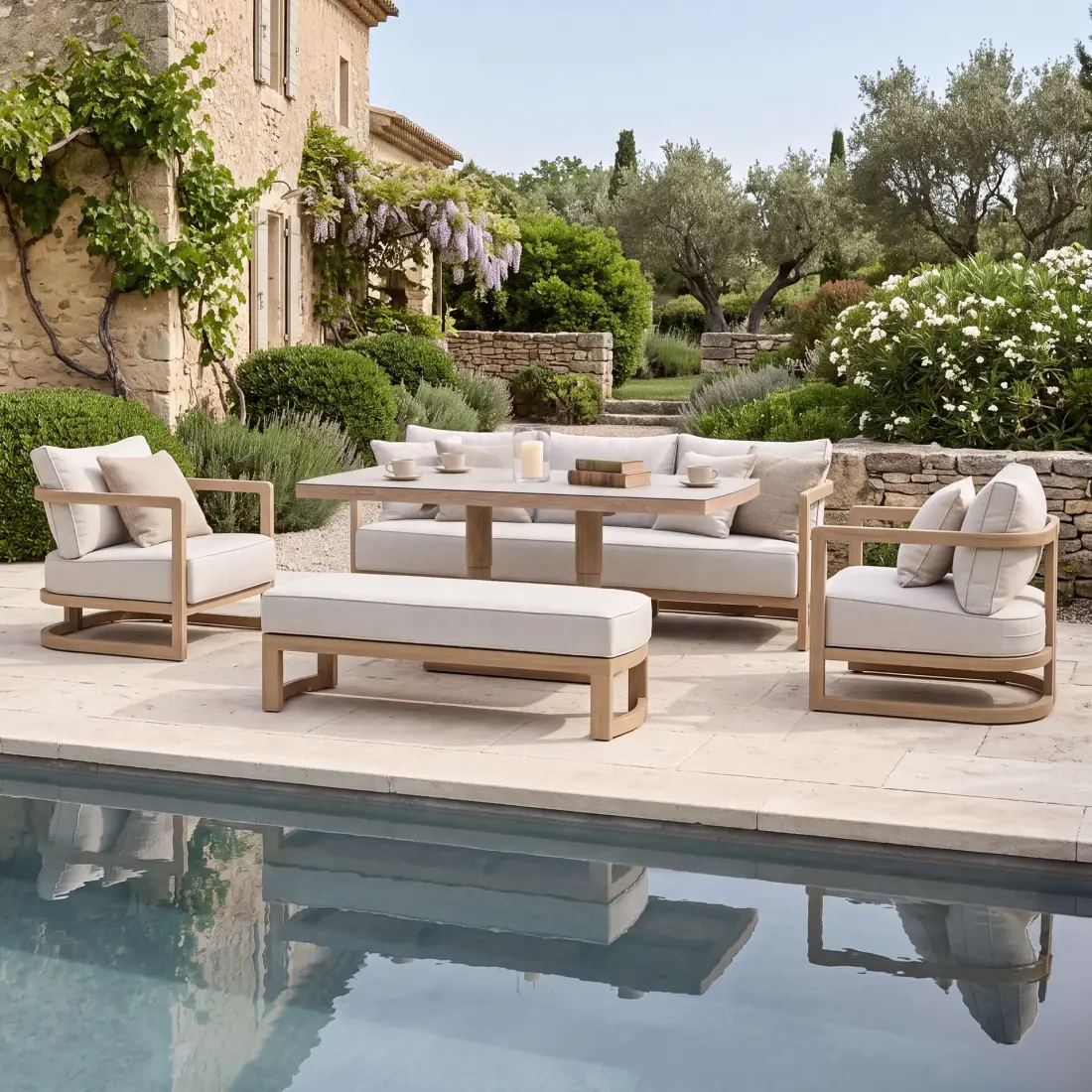 Malibu 3 Seat Aluminium Sofa Set - Rising Table & Bench Malibu 3 Seat Aluminium Sofa Set - Rising Table & Bench