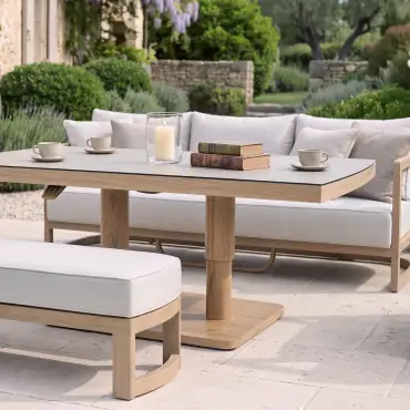 Malibu 3 Seat Aluminium Sofa Set - Rising Table & Bench