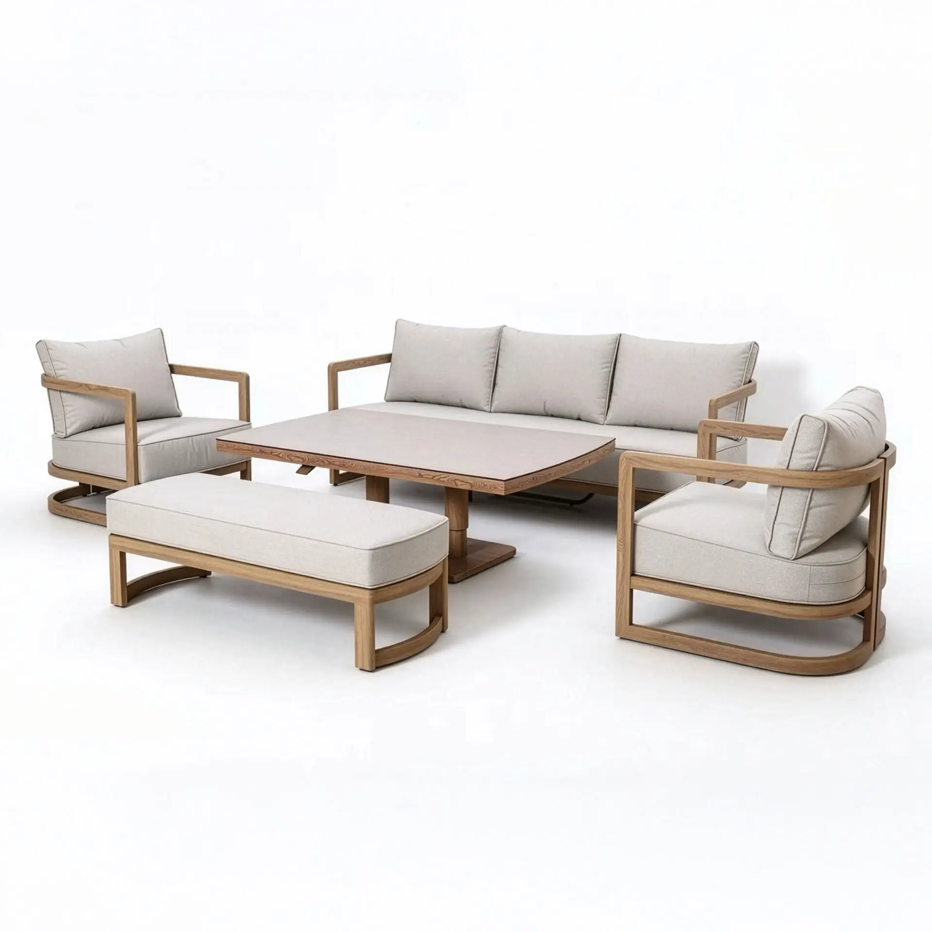 Malibu 3 Seat Aluminium Sofa Set - Rising Table & Bench