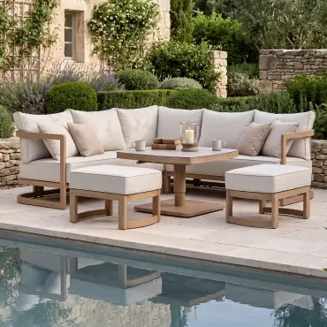 Malibu Square Aluminium Corner Dining Set - Rising Table & Footstools