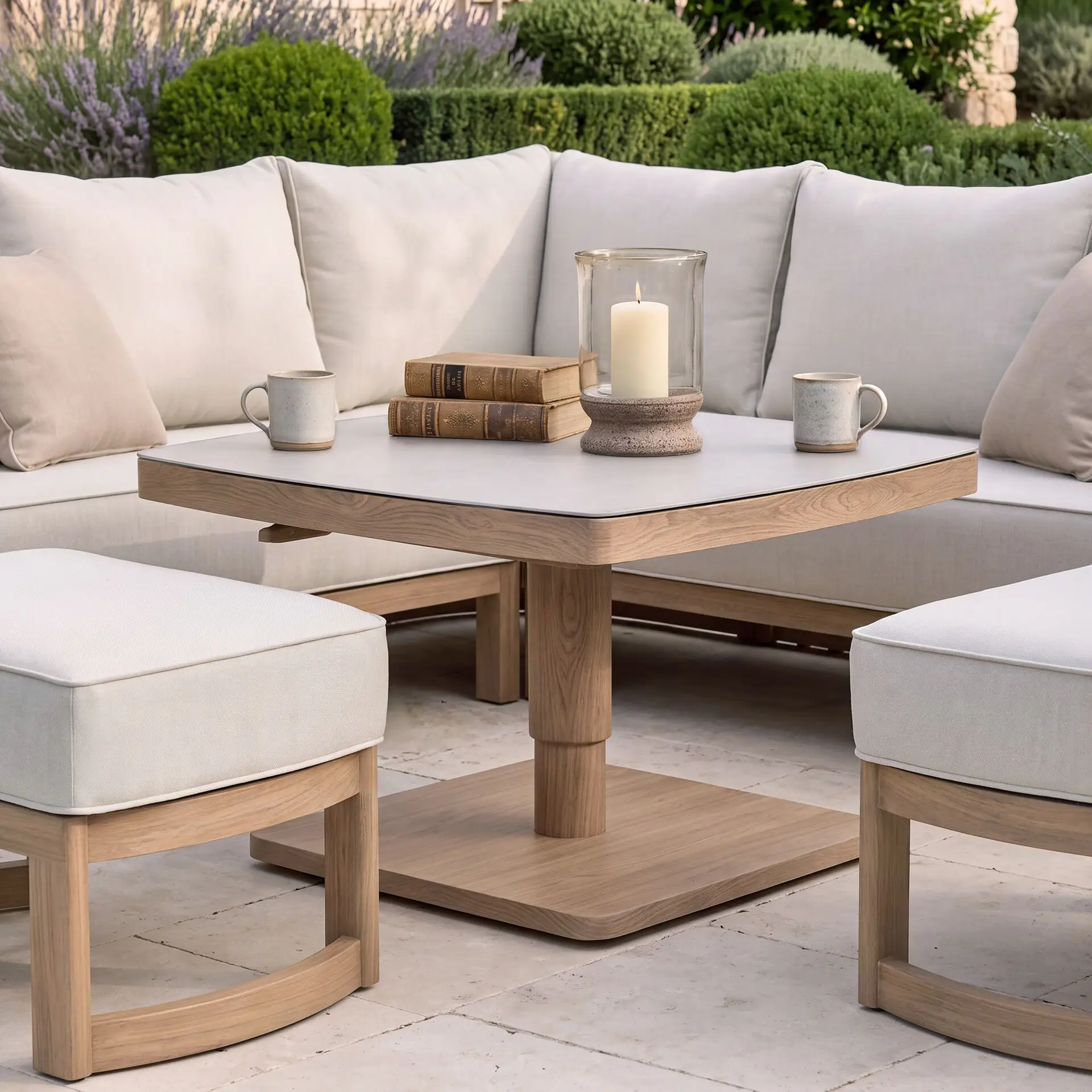 Malibu Square Aluminium Corner Dining Set - Rising Table & Footstools