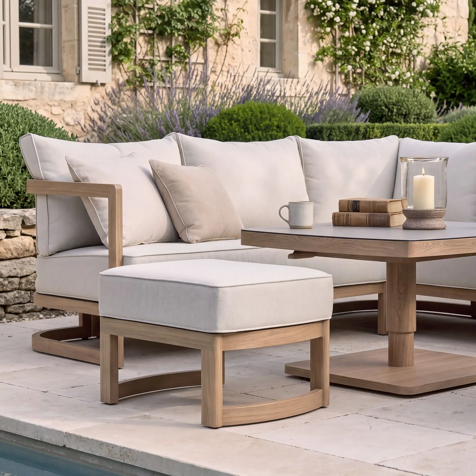 Malibu Square Aluminium Corner Dining Set - Rising Table & Footstools