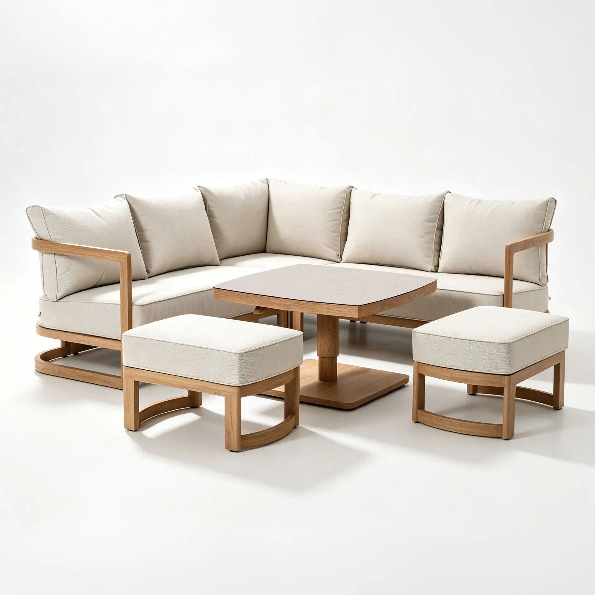 Malibu Square Aluminium Corner Dining Set - Rising Table & Footstools