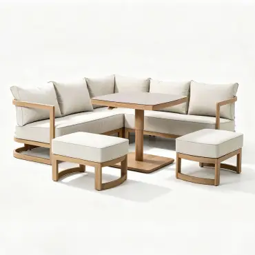 Malibu Square Aluminium Corner Dining Set - Rising Table & Footstools